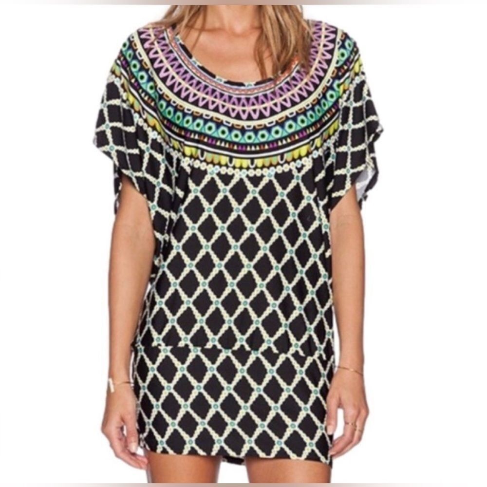 Trina Turk Kon Tiki Tunic Batwing Beach Dress Multicolor Sz. L